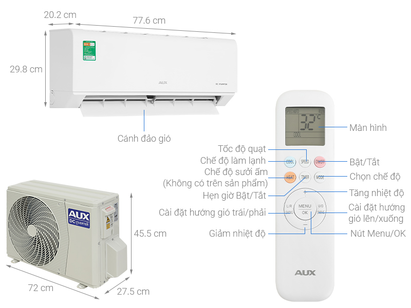 Máy lạnh AUX Inverter 1 HP AW10CAA4DI-3VN