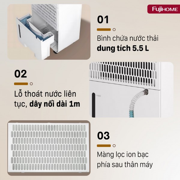Máy hút ẩm dân dụng Fujihome DH40NW – 40 L/ngày, Ionizer & Wi‑Fi