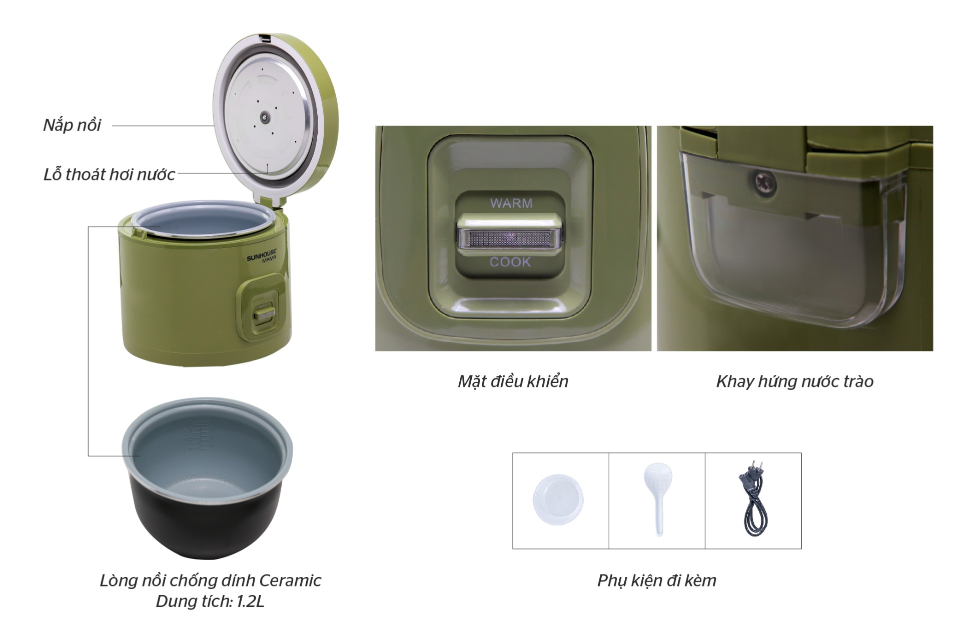 Nồi Cơm Điện 1.2 Lít Sunhouse MAMA SHD8265G