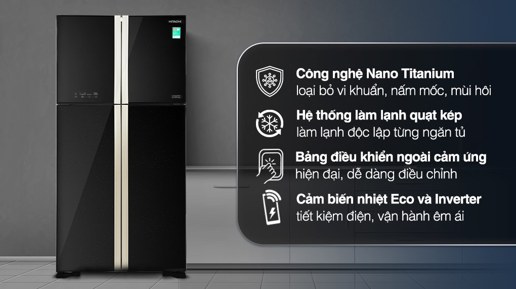 Tủ lạnh Hitachi Inverter 509 lít Multi Door R-FW650PGV8 GBK