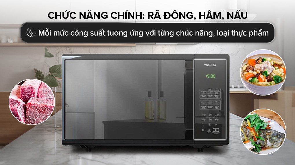 Lò vi sóng Toshiba MM-EM25PE(BM) – Dung tích 25 lít, công suất 800W, 11 mức công suất, 6 thực đơn tự động, mặt gương sang trọng, điều khiển cảm ứng