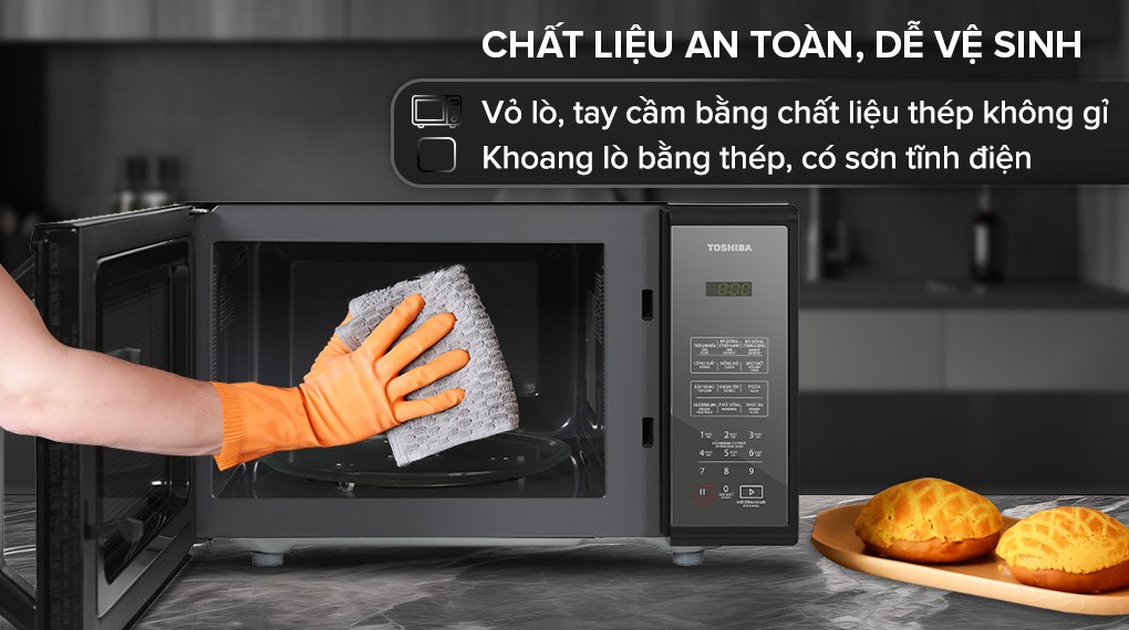 Lò vi sóng Toshiba MM-EM25PE(BM) – Dung tích 25 lít, công suất 800W, 11 mức công suất, 6 thực đơn tự động, mặt gương sang trọng, điều khiển cảm ứng