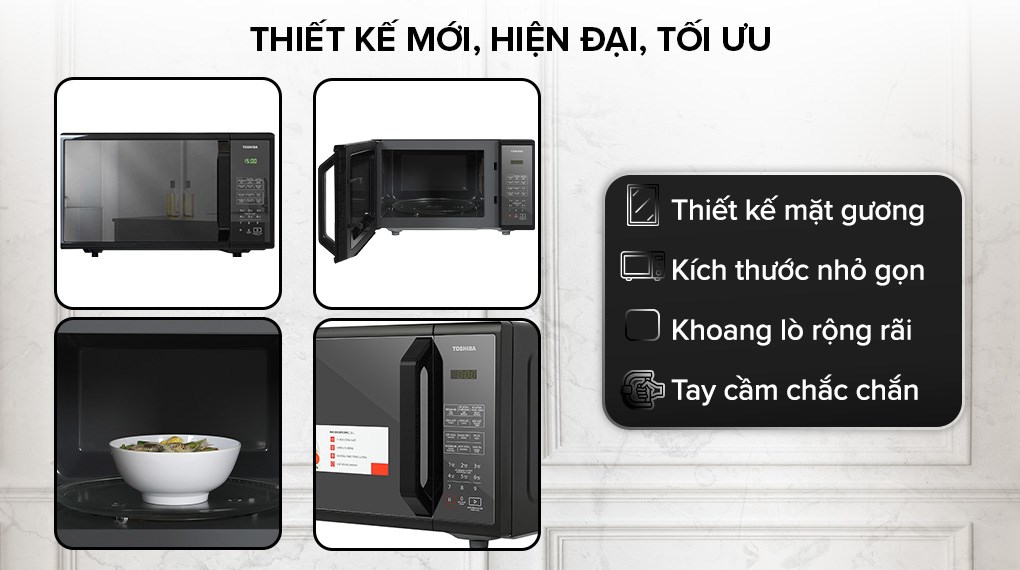 Lò vi sóng Toshiba MM-EM25PE(BM) – Dung tích 25 lít, công suất 800W, 11 mức công suất, 6 thực đơn tự động, mặt gương sang trọng, điều khiển cảm ứng