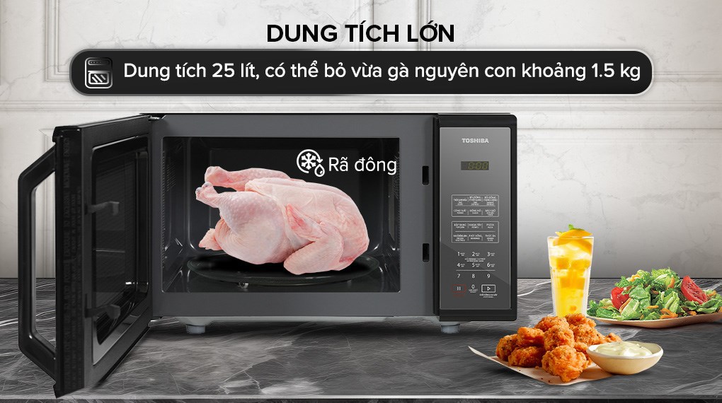 Lò vi sóng Toshiba MM-EM25PE(BM) – Dung tích 25 lít, công suất 800W, 11 mức công suất, 6 thực đơn tự động, mặt gương sang trọng, điều khiển cảm ứng