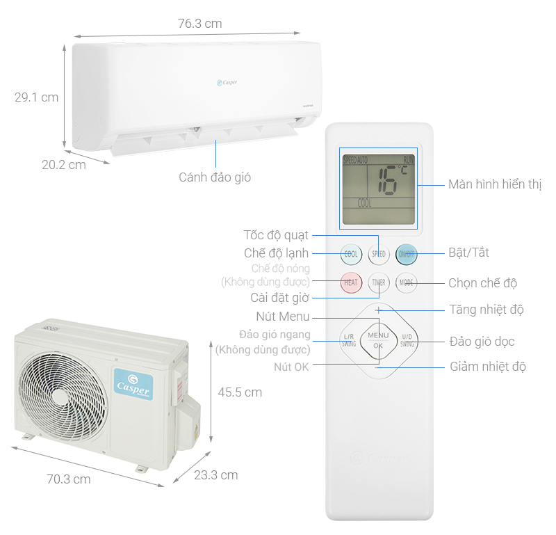Máy lạnh Casper Inverter 1.5 HP GC-12IS35