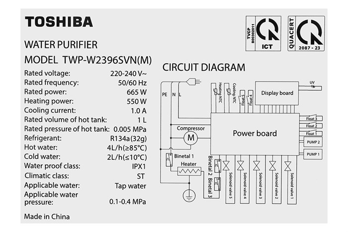 Máy lọc nước RO nóng nguội lạnh Toshiba TWP-W2396SVN(M) 10 lõi – Công nghệ RO 75 GPD Mỹ, đèn UV diệt khuẩn, tạo nước kiềm