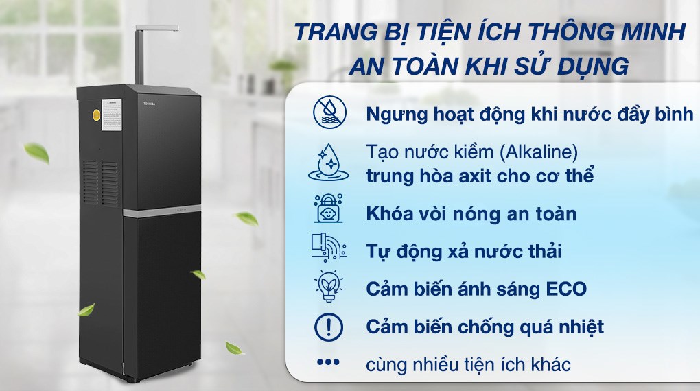 Máy lọc nước RO nóng nguội lạnh Toshiba TWP-W2396SVN(M) 10 lõi – Công nghệ RO 75 GPD Mỹ, đèn UV diệt khuẩn, tạo nước kiềm