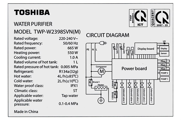 Máy lọc nước RO nóng nguội lạnh Toshiba TWP-W2398SVN(M) 10 lõi – Công nghệ RO Plus, đèn UV diệt khuẩn, tạo nước kiềm