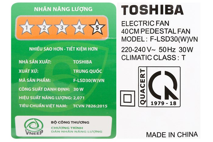 Quạt đứng Toshiba 9 cánh DC inverter F-LSD30(W)VN 30W
