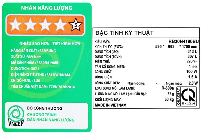 Tủ lạnh Samsung Inverter 307 lít RB30N4190BU/SV