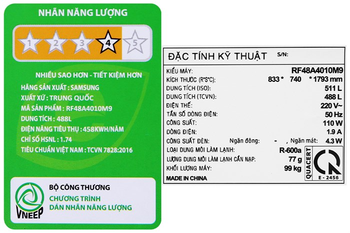 Tủ lạnh Samsung Inverter 488 lít Multi Door RF48A4010M9/SV