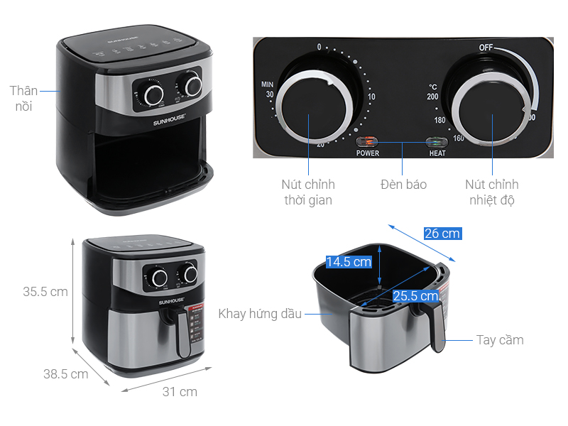 Nồi chiên không dầu Sunhouse SHD4035 9 lít