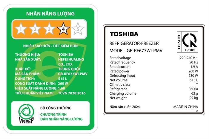 Tủ lạnh Toshiba Inverter 515 lít GR-RF677WI-PMV(06)-MG