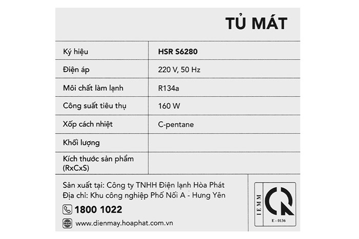 Tủ mát hòa phát 280 lít HSR S6280