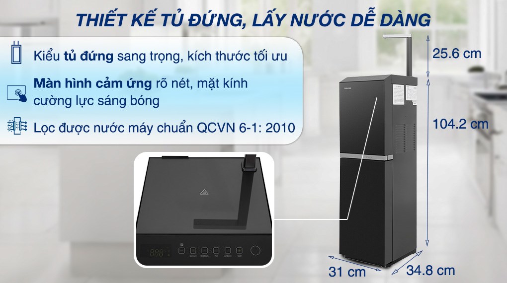 Máy lọc nước RO nóng nguội lạnh Toshiba TWP-W2396SVN(M) 10 lõi – Công nghệ RO 75 GPD Mỹ, đèn UV diệt khuẩn, tạo nước kiềm