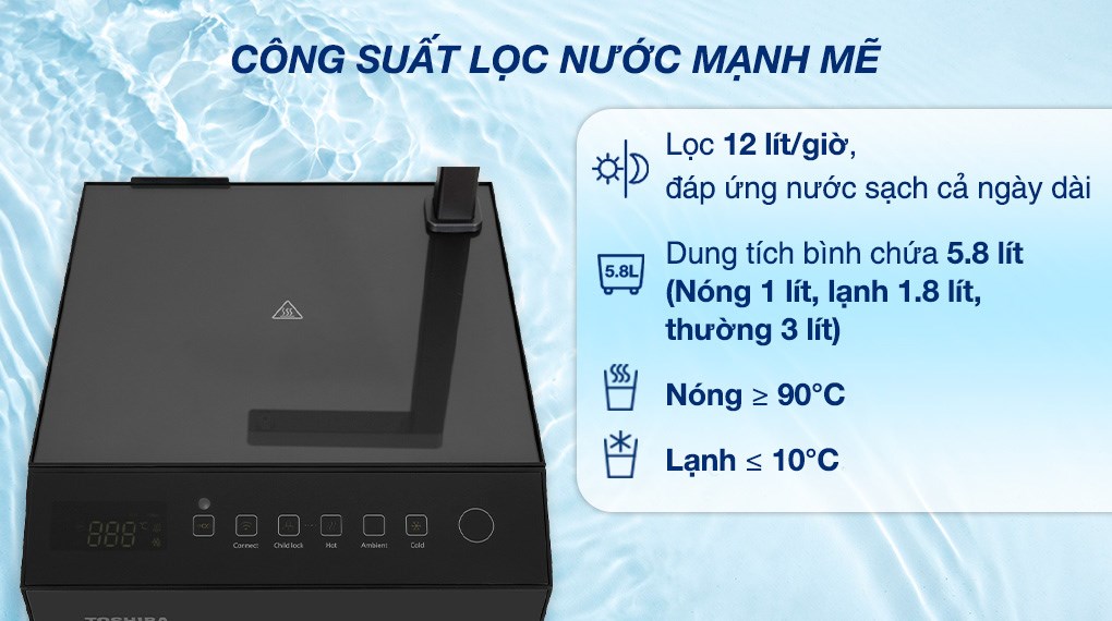 Máy lọc nước RO nóng nguội lạnh Toshiba TWP-W2396SVN(M) 10 lõi – Công nghệ RO 75 GPD Mỹ, đèn UV diệt khuẩn, tạo nước kiềm