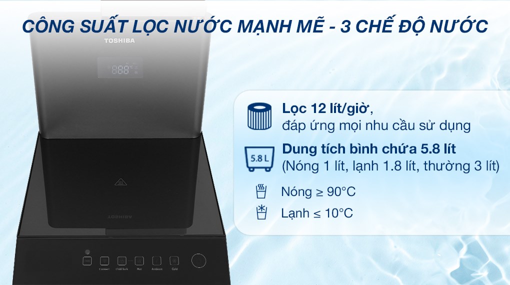 Máy lọc nước RO nóng nguội lạnh Toshiba TWP-W2398SVN(M) 10 lõi – Công nghệ RO Plus, đèn UV diệt khuẩn, tạo nước kiềm