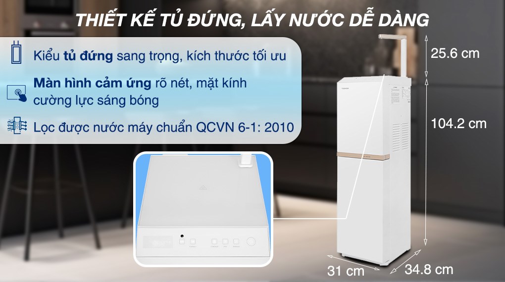 Máy lọc nước RO nóng nguội Toshiba TWP-H2396SVN(W) 10 lõi – Công nghệ RO 75 GPD Mỹ, đèn UV diệt khuẩn, tạo nước kiềm