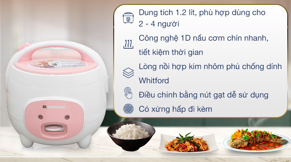 Nồi cơm nắp gài Sunhouse 1.2 lít SHD8217W