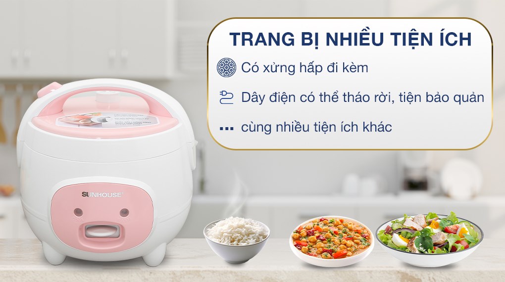 Nồi cơm nắp gài Sunhouse 1.2 lít SHD8217W