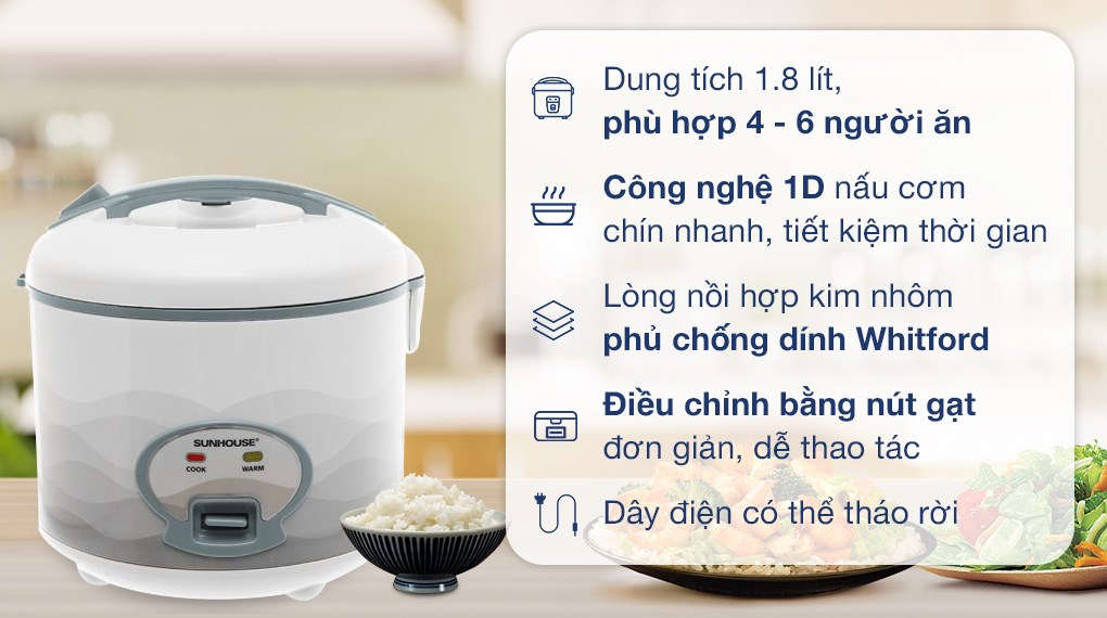 Nồi cơm nắp gài Sunhouse 1.8 lít SHD8602