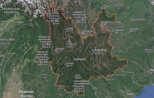 bản đồ tỉnh Vân Nam