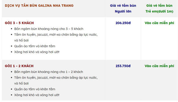 bảng giá tắm bùn Galina Nha Trang bảng giá tắm bùn Galina Nha Trang