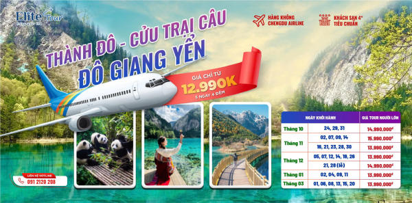 Tour Thành Đô Cửu Trại Câu Đô Giang Yển 5 ngày 4 đêm