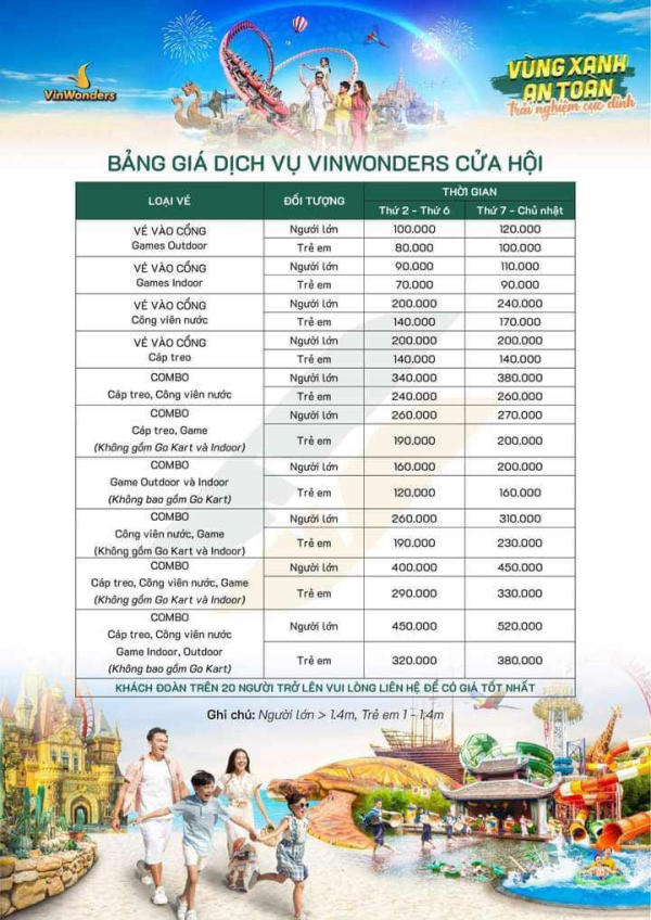 Giá vé Vinwonders Cửa Hội Giá vé Vinwonders Cửa Hội
