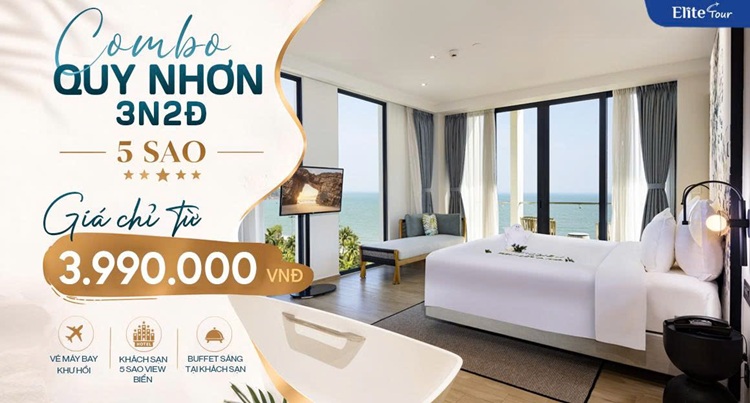 Combo Quy Nhơn 3N2Đ 5 Sao: Vé máy bay + Khách sạn view biển
