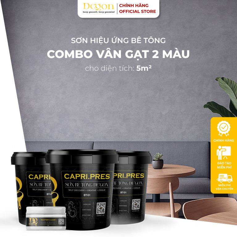 Combo5m2  Sơn hiệu ứng bê tông vân gạt 2 màu[Định mức 5 m2]|HIỆU ỨNG DE'GON