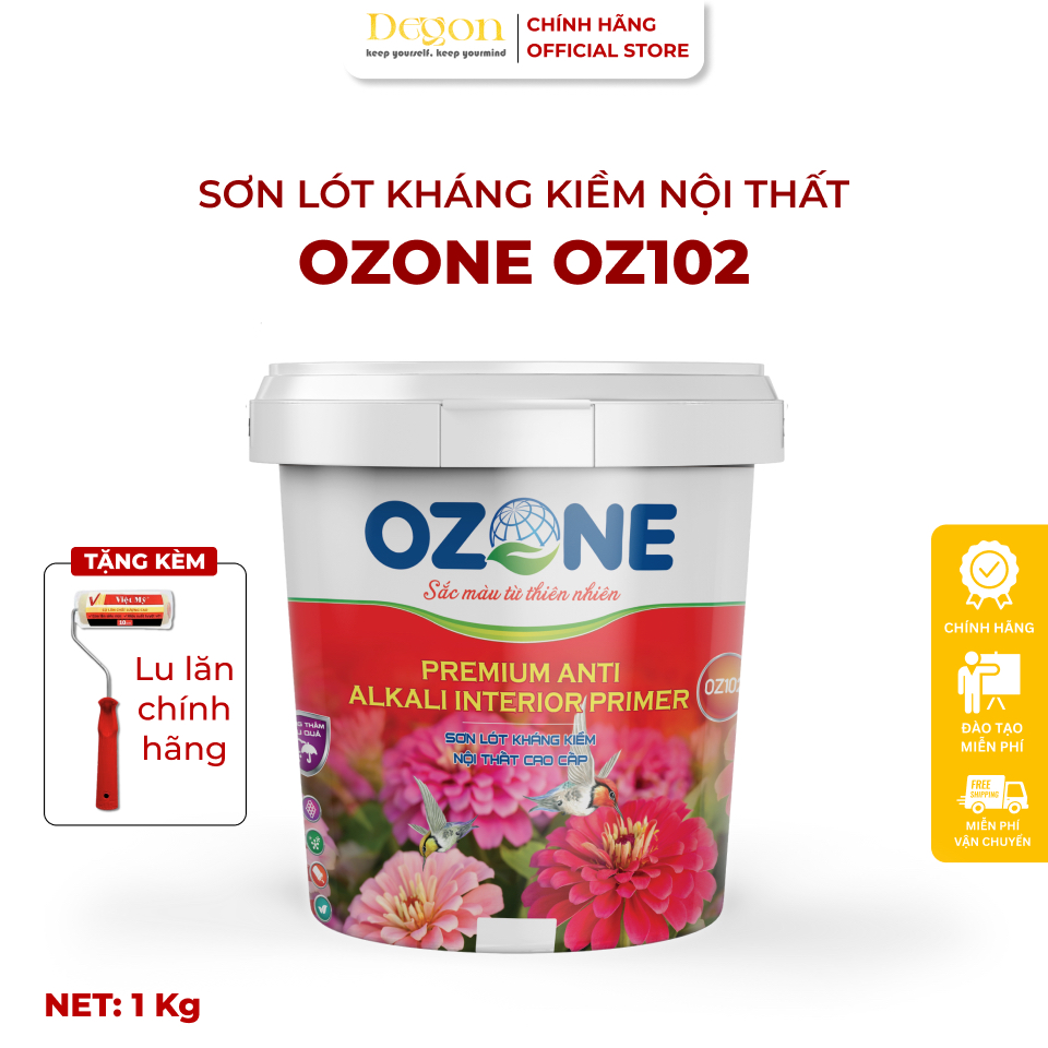 Sơn lót kháng kiềm nội thất cao cấp 1kg[OZ102]| Định mức 10m2/lớp |HIỆU ỨNG DE'GON