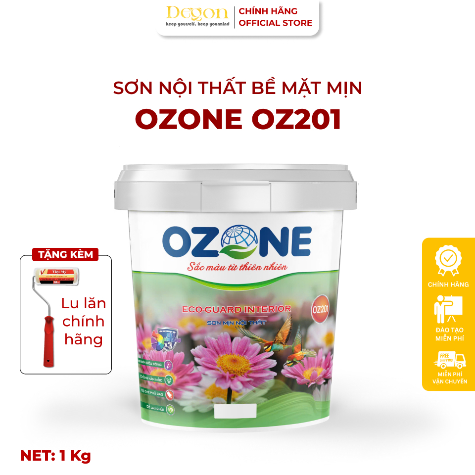 Sơn tường nội thất cao cấp bề mặt mịn, đẹp  - 1kg[OZ201]| - Định mức 10m2/lớp |HIỆU ỨNG DE'GON
