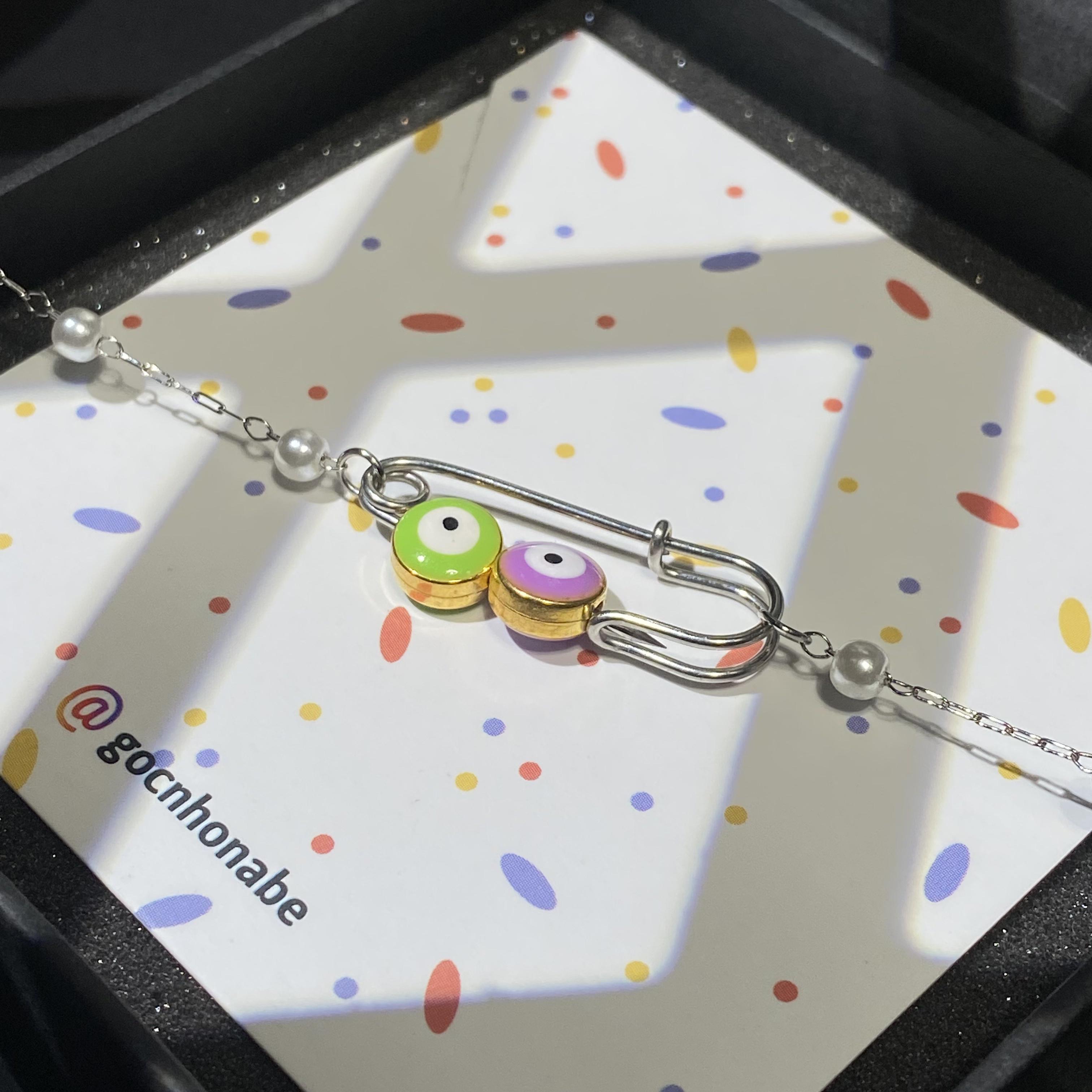 Vòng Tay, Lắc Tay Safety Pin Mix EvilEye Mang lại may mắn - Vòng tay titan không đen ghỉ