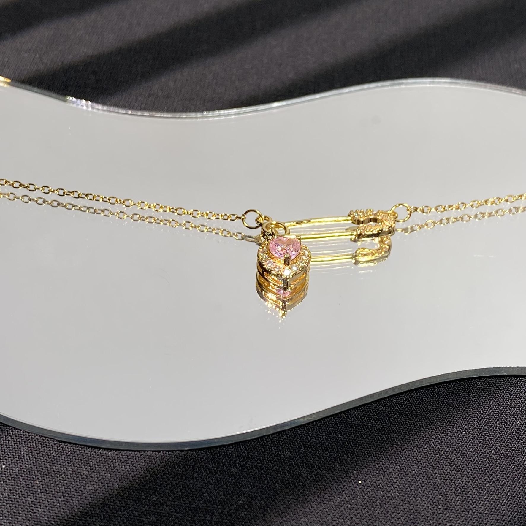 Dây chuyền nữ safety pin Trái Tim đính đá lấp lánh - Mặt dây chuyền đính đá - Vòng cổ nữ Safety pin