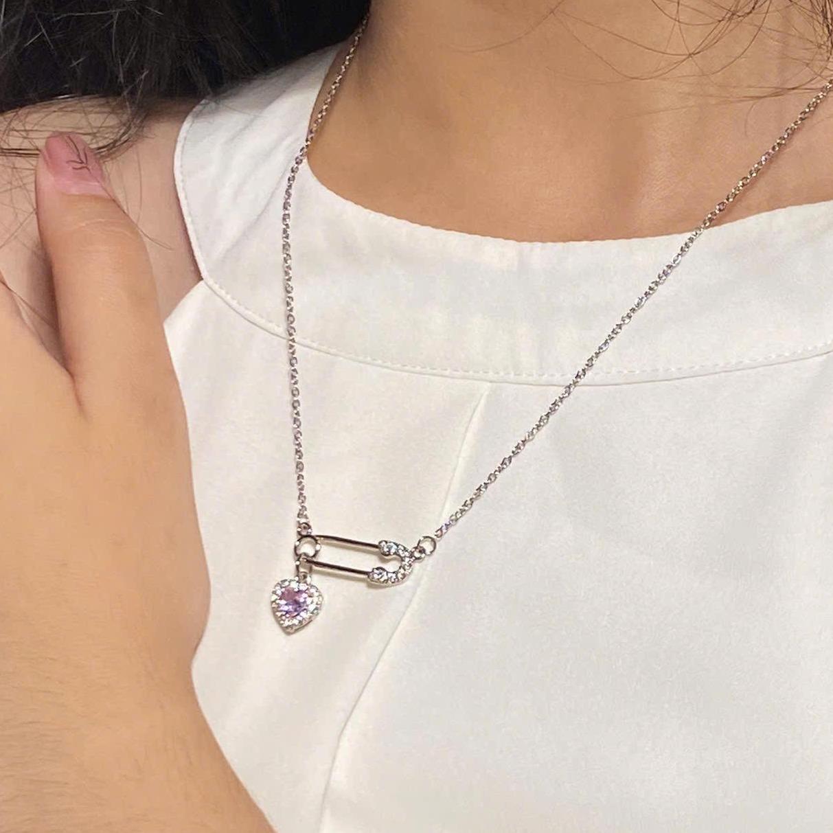 Dây chuyền nữ safety pin Trái Tim đính đá lấp lánh - Mặt dây chuyền đính đá - Vòng cổ nữ Safety pin