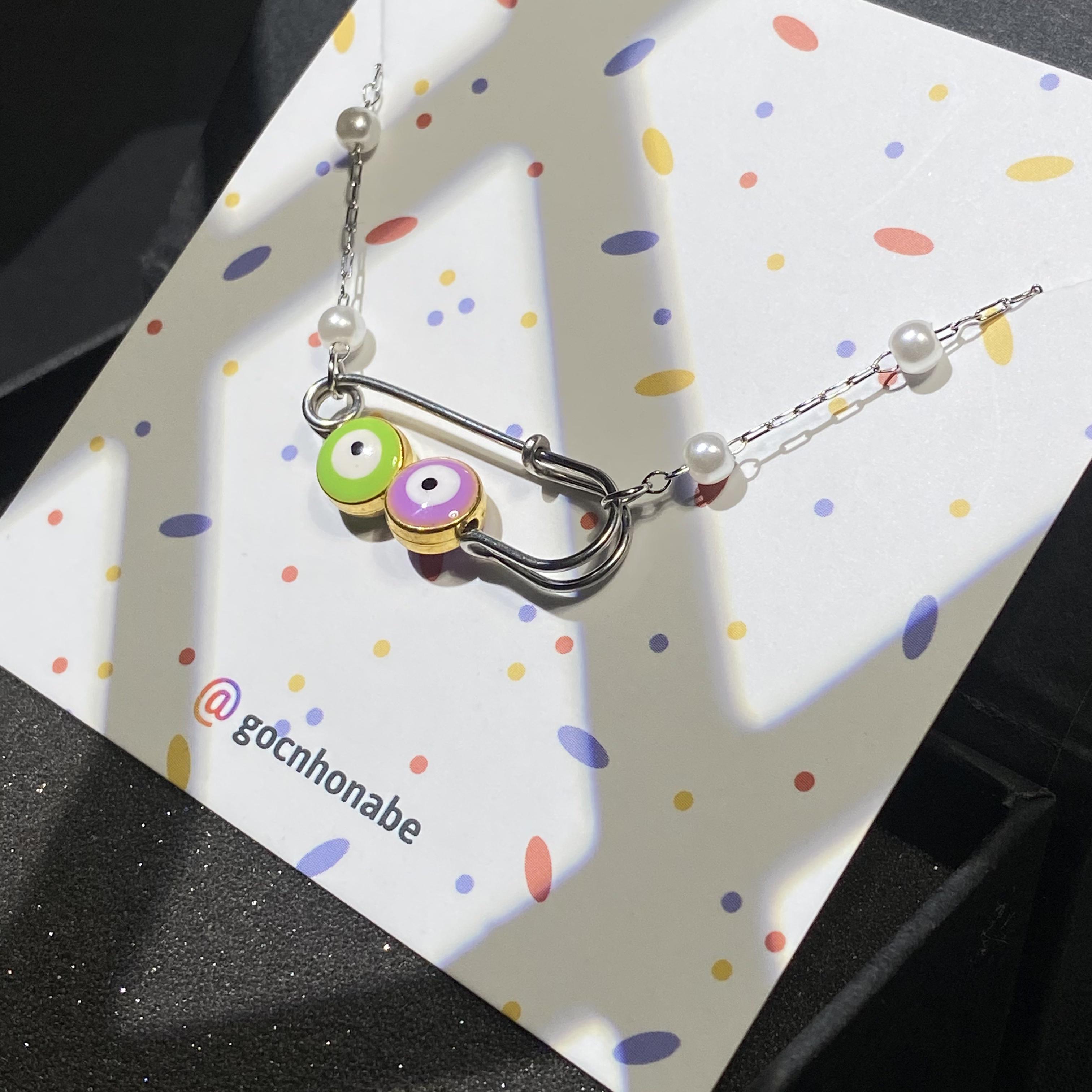 Vòng Tay, Lắc Tay Safety Pin Mix EvilEye Mang lại may mắn - Vòng tay titan không đen ghỉ