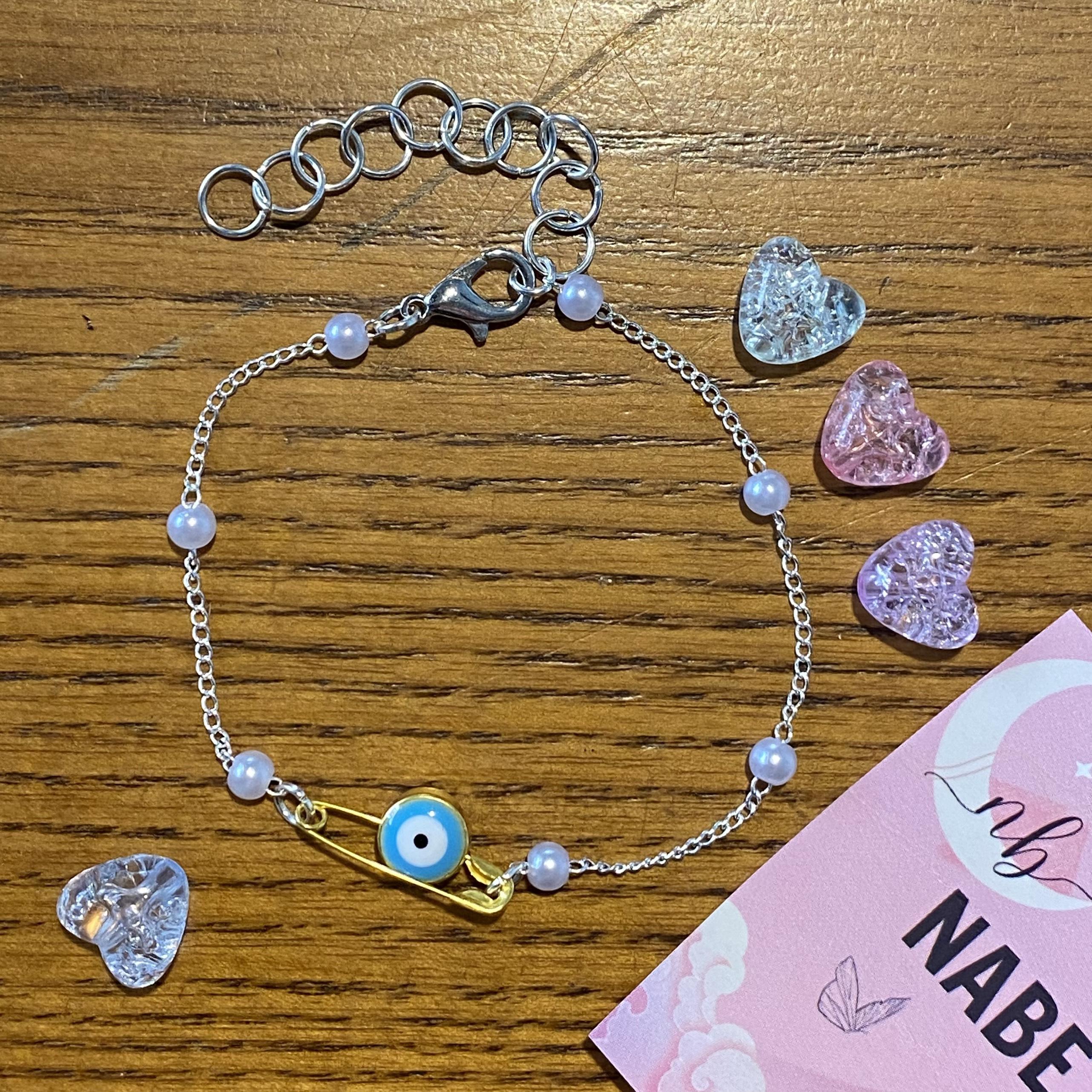 Vòng Tay, Lắc Tay Safety Pin Mix EvilEye Mang lại may mắn - Vòng tay titan không đen ghỉ