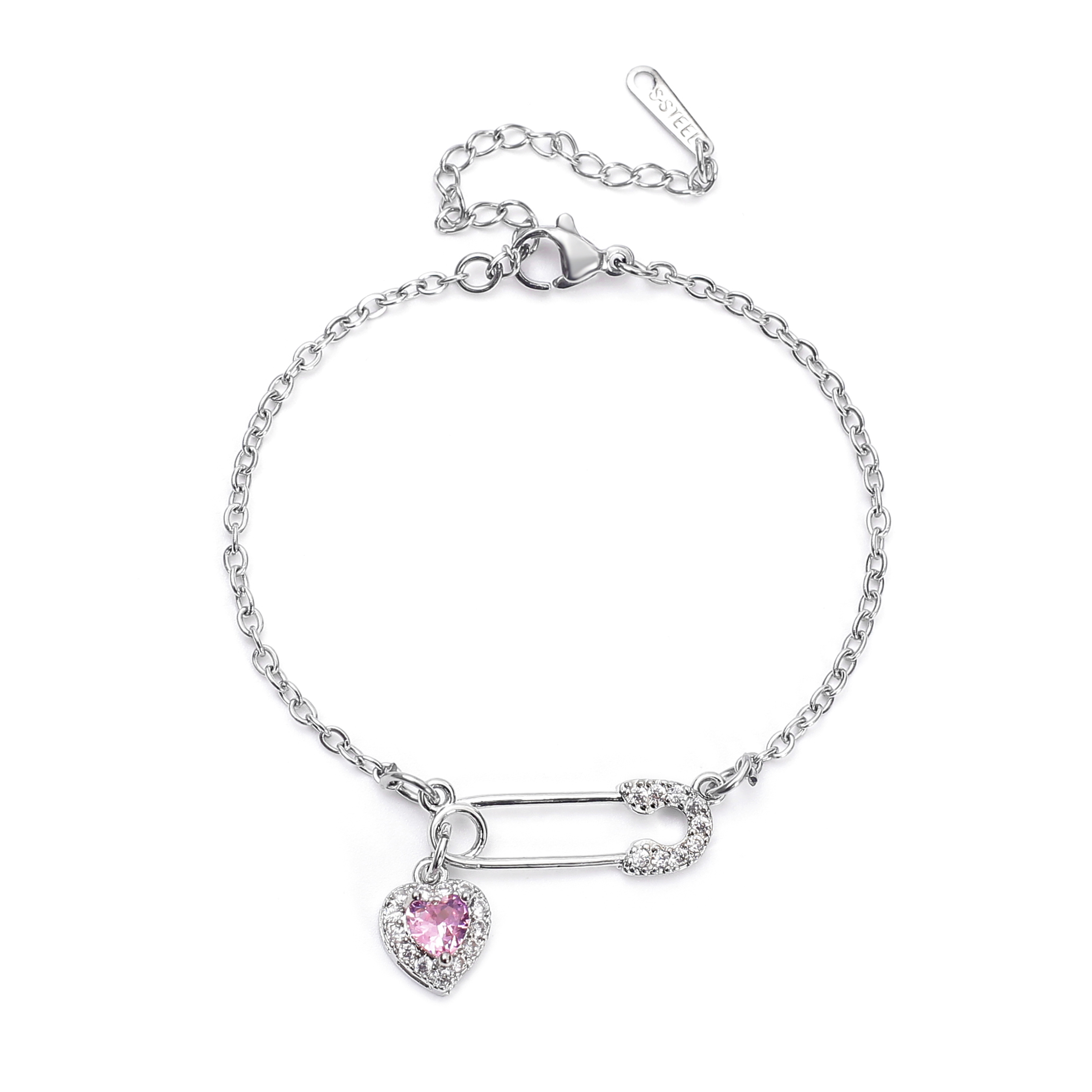 Vòng tay safety pin đính đá trái tim lấp lánh - Đọc mô tả