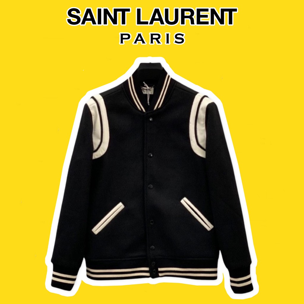 Bomber Varsity TEDDY  Saint Laurent ( Đen )