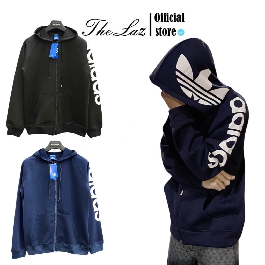 Hoodie Zip khóa kéo Adidas Thời thượng Vải Nỉ Bông