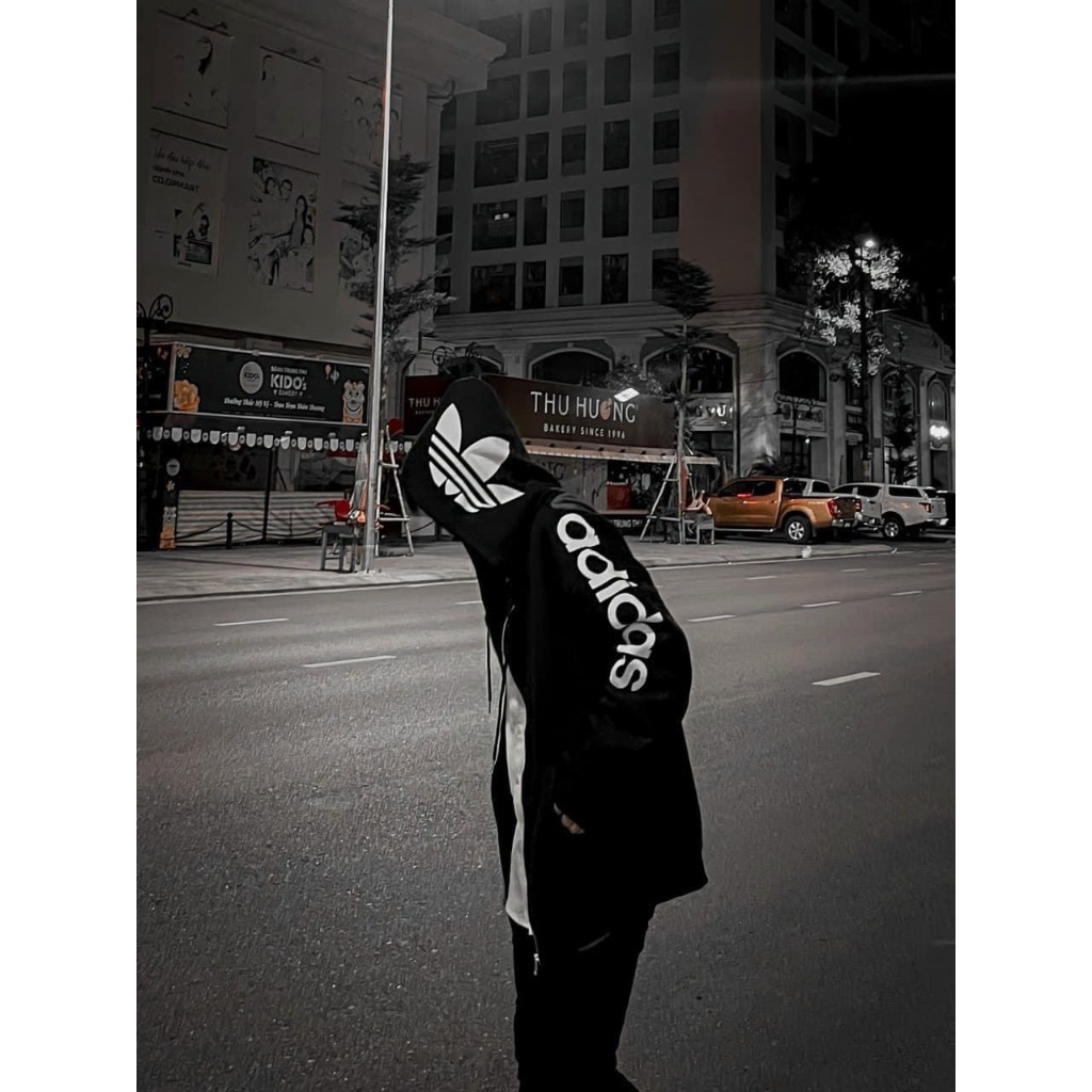 Hoodie Zip khóa kéo Adidas Thời thượng Vải Nỉ Bông