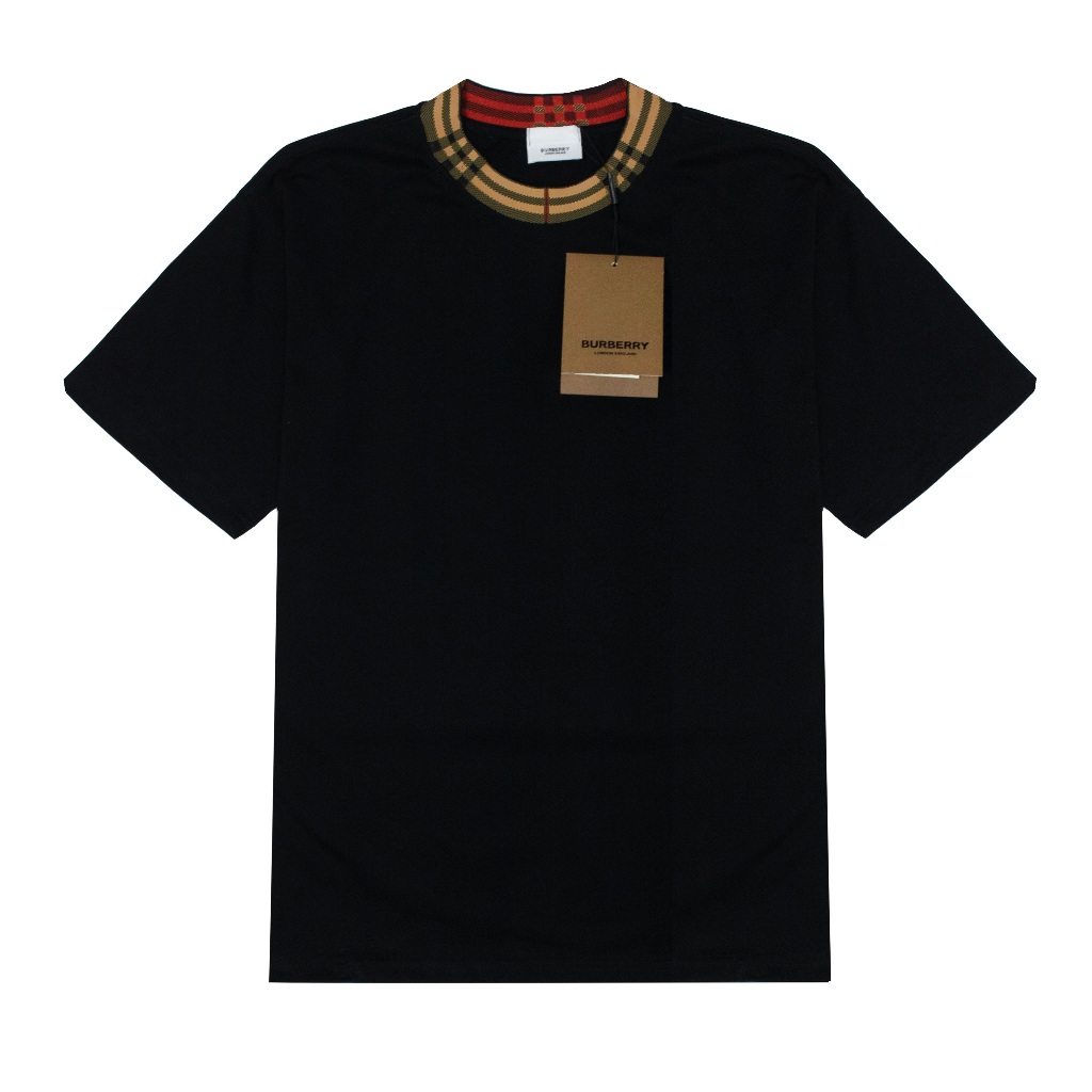 Áo Thun BBR Burberry Basic Cổ Dệt Sọc Caro Unisex