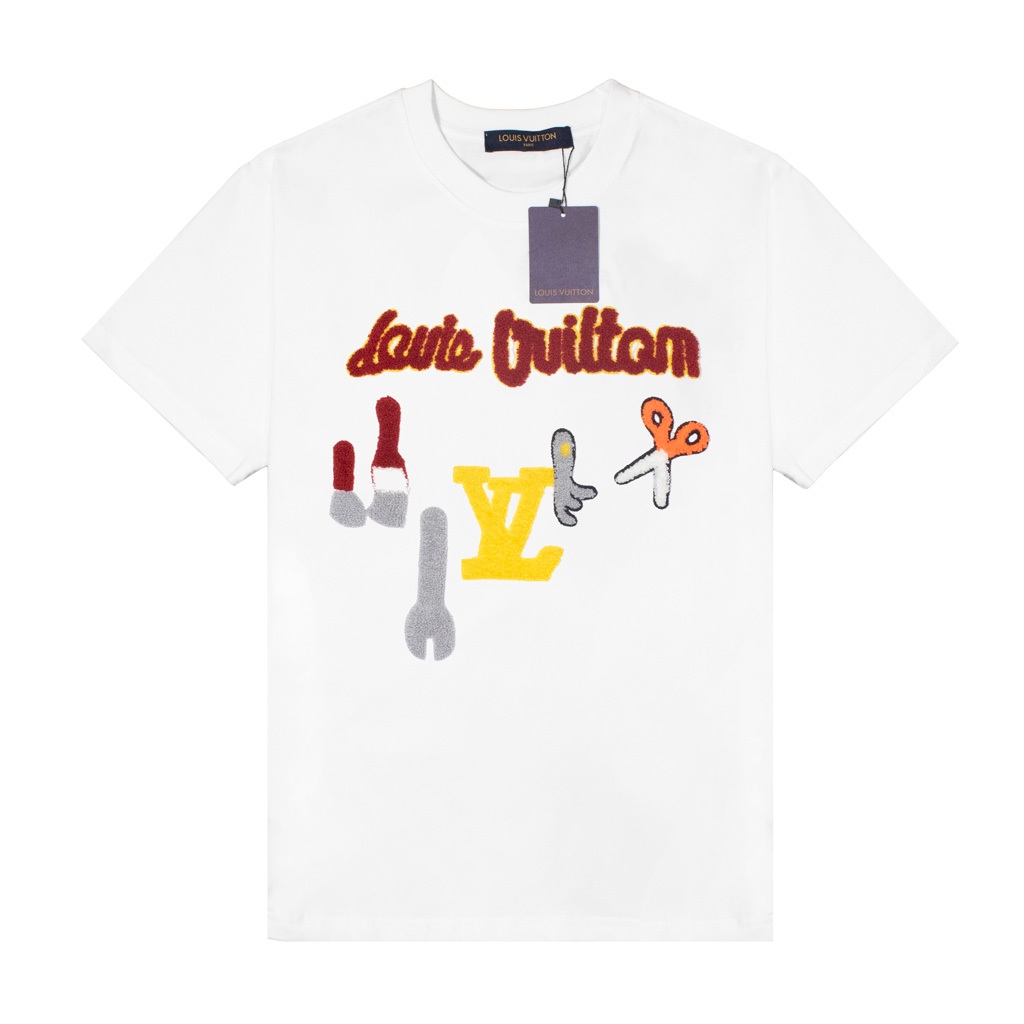 Áo Thun LV Louis Vuitton Thêu Cờ Lê, Kéo Logo Xù