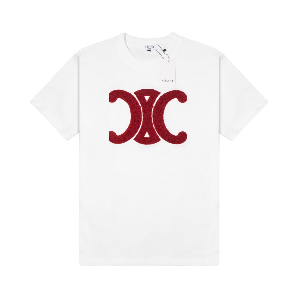 Áo Thun Celine Logo Thêu Xù Basic