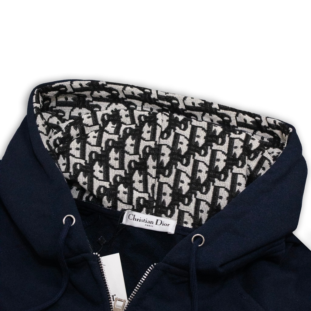 Hoodie Zip Dior Mũ Thêu Monogram