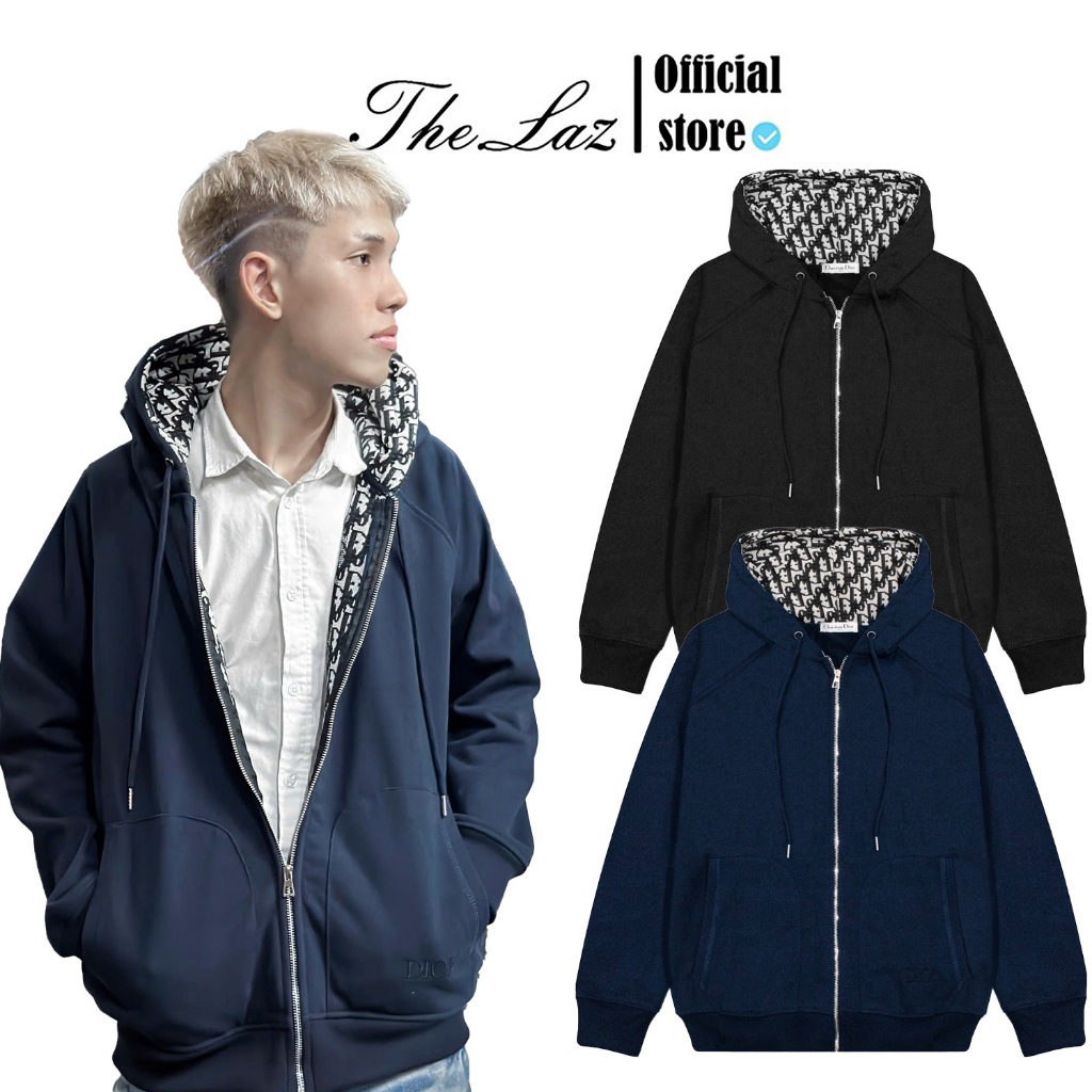 Hoodie Zip Dior Mũ Thêu Monogram