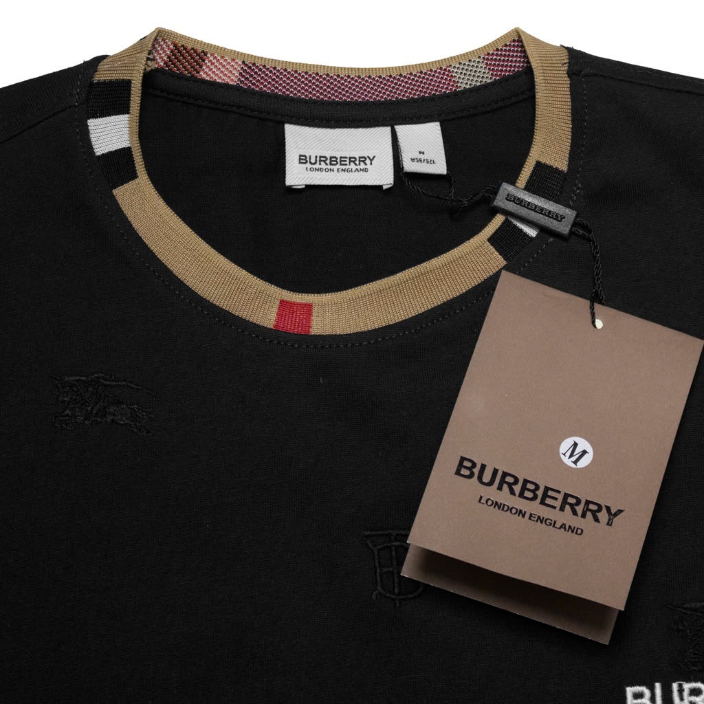 Áo Thun BBR Burberry Cổ Sọc Thêu Chữ BBR