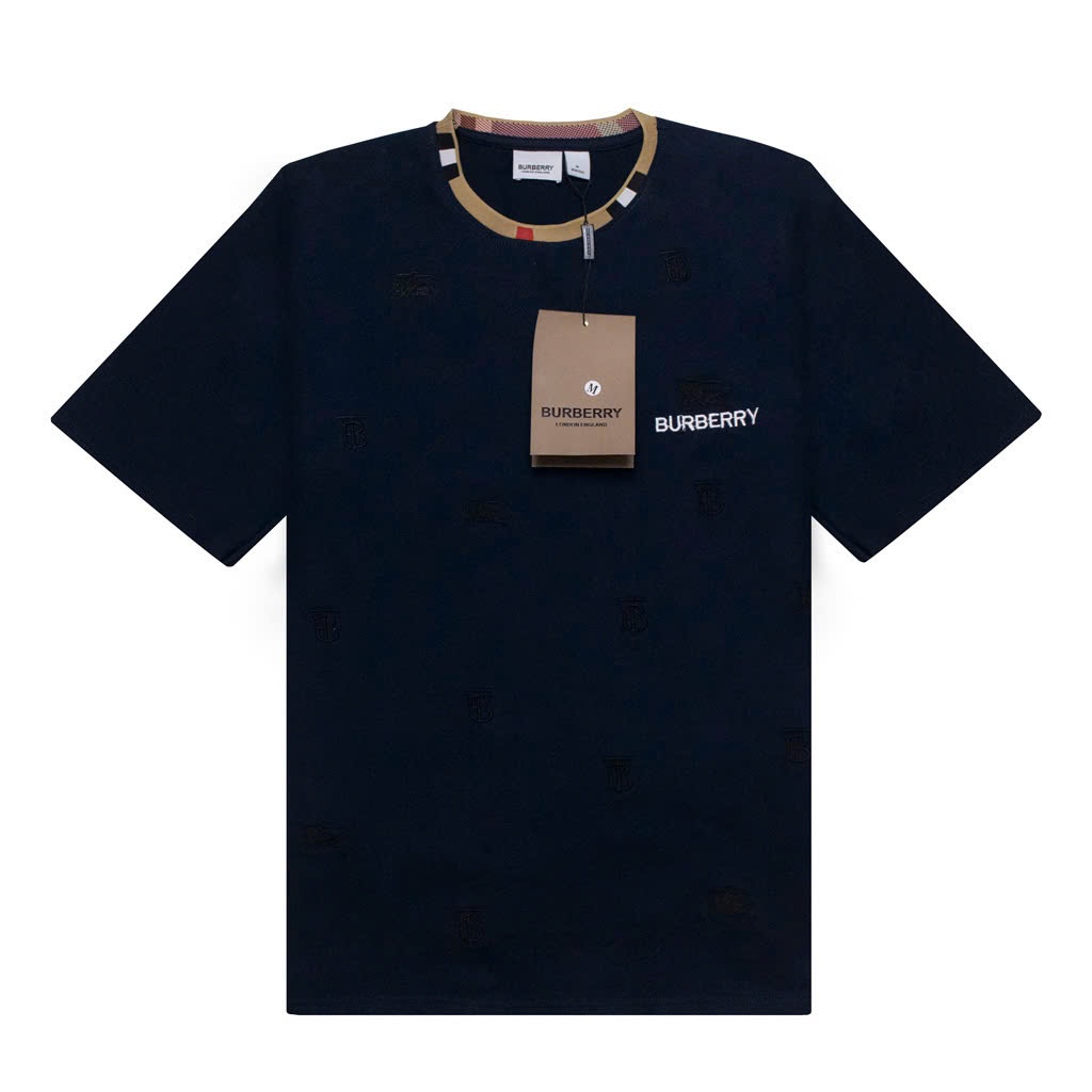 Áo Thun BBR Burberry Cổ Sọc Thêu Chữ BBR