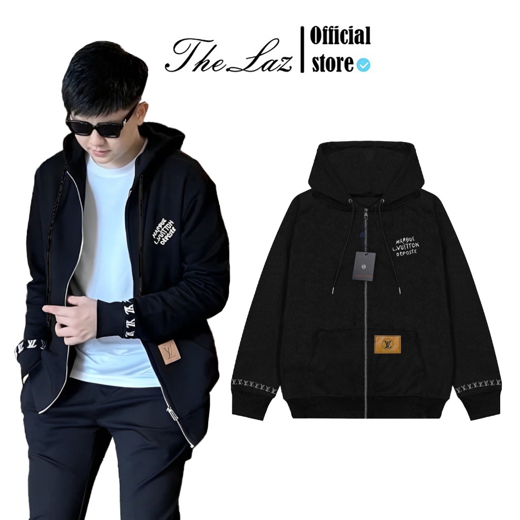Hoodie Zip Louis Vuitton Logo LV Thêu Tay